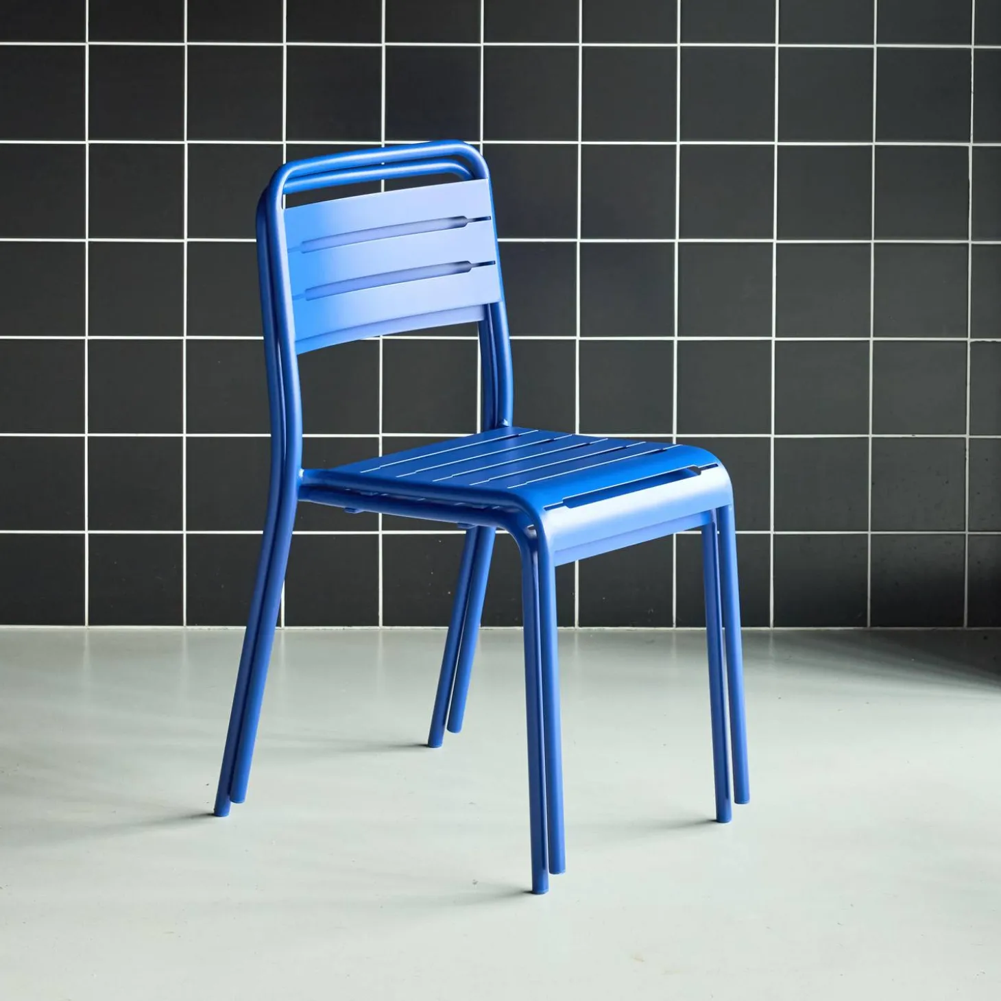 Pair of steel and stackable garden chairs