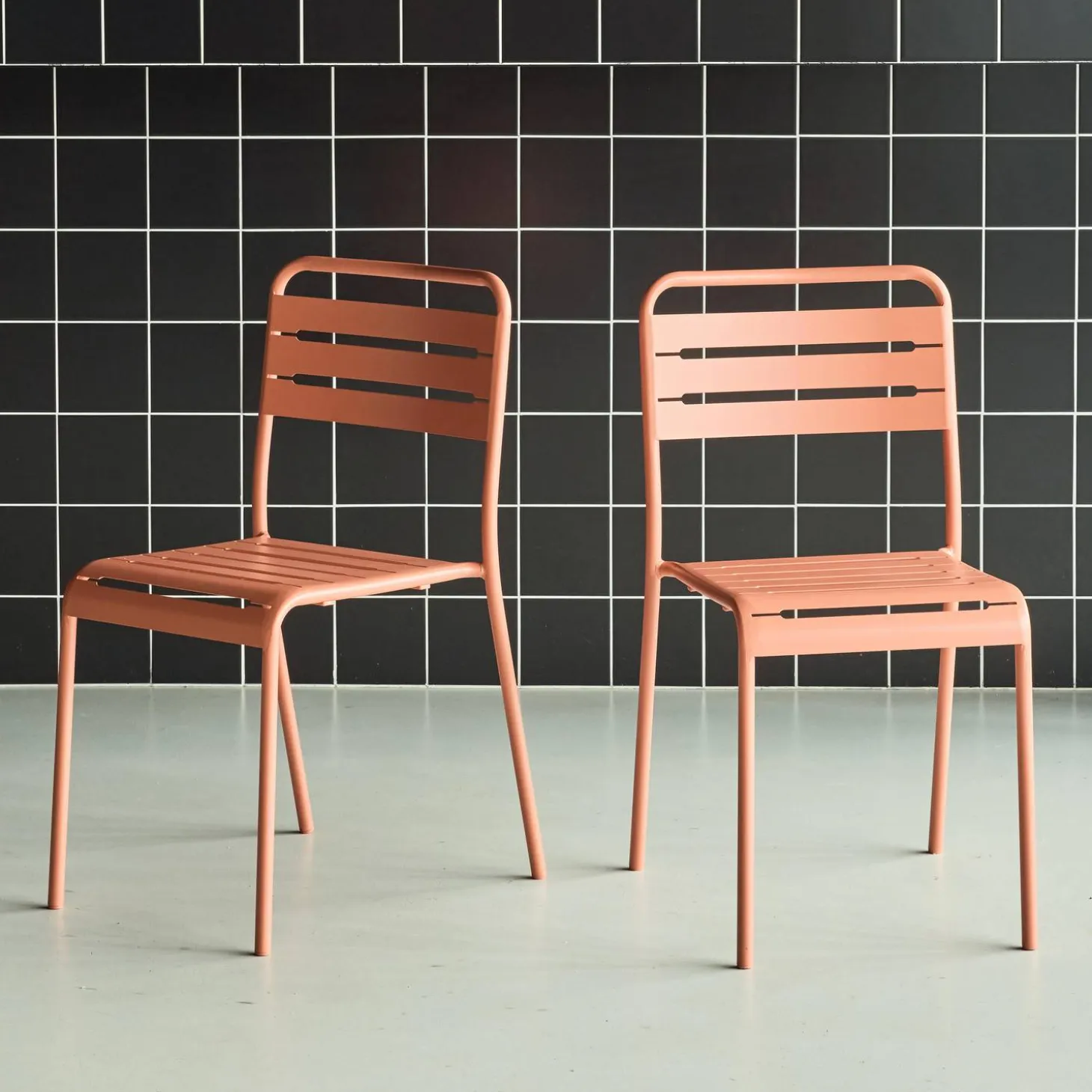 Pair of steel and stackable garden chairs