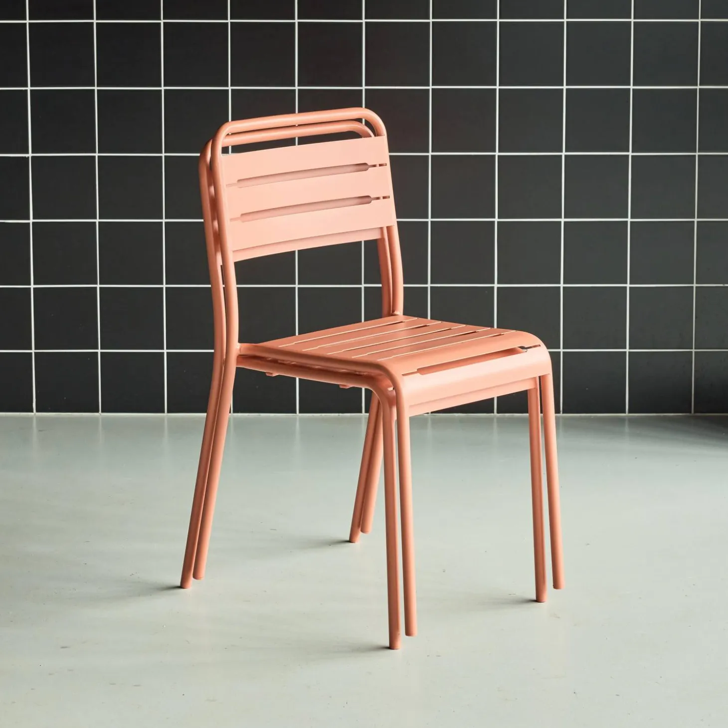 Pair of steel and stackable garden chairs