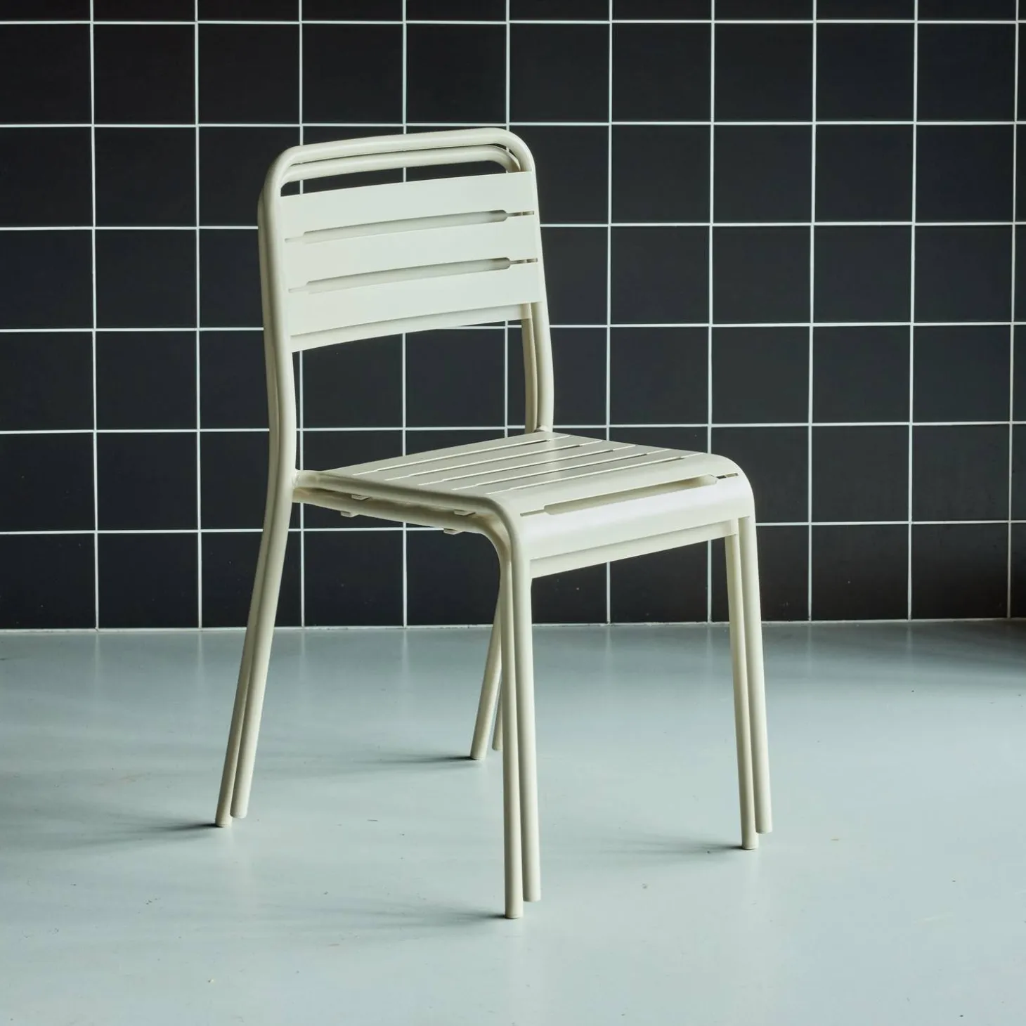 Pair of steel and stackable garden chairs