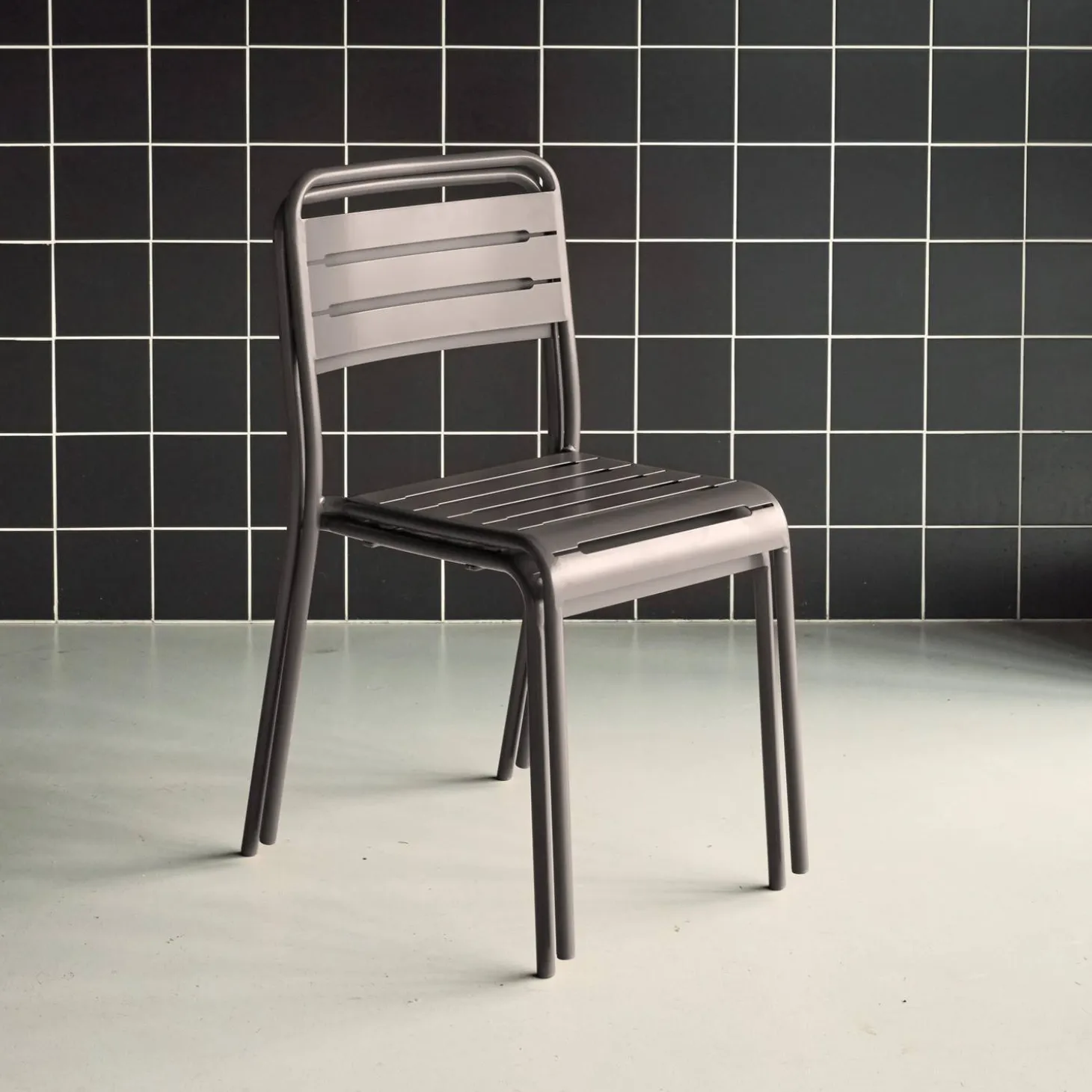 Pair of steel and stackable garden chairs