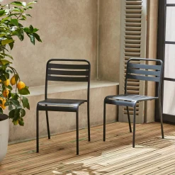 Pair of steel and stackable garden chairs