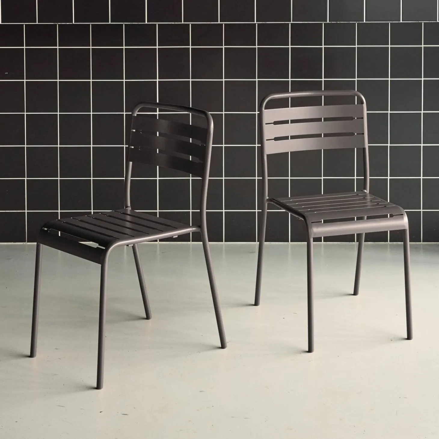 Pair of steel and stackable garden chairs