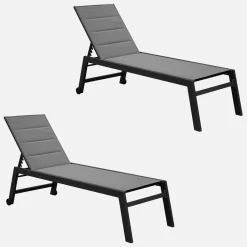 Pair of textilene and aluminium sun loungers