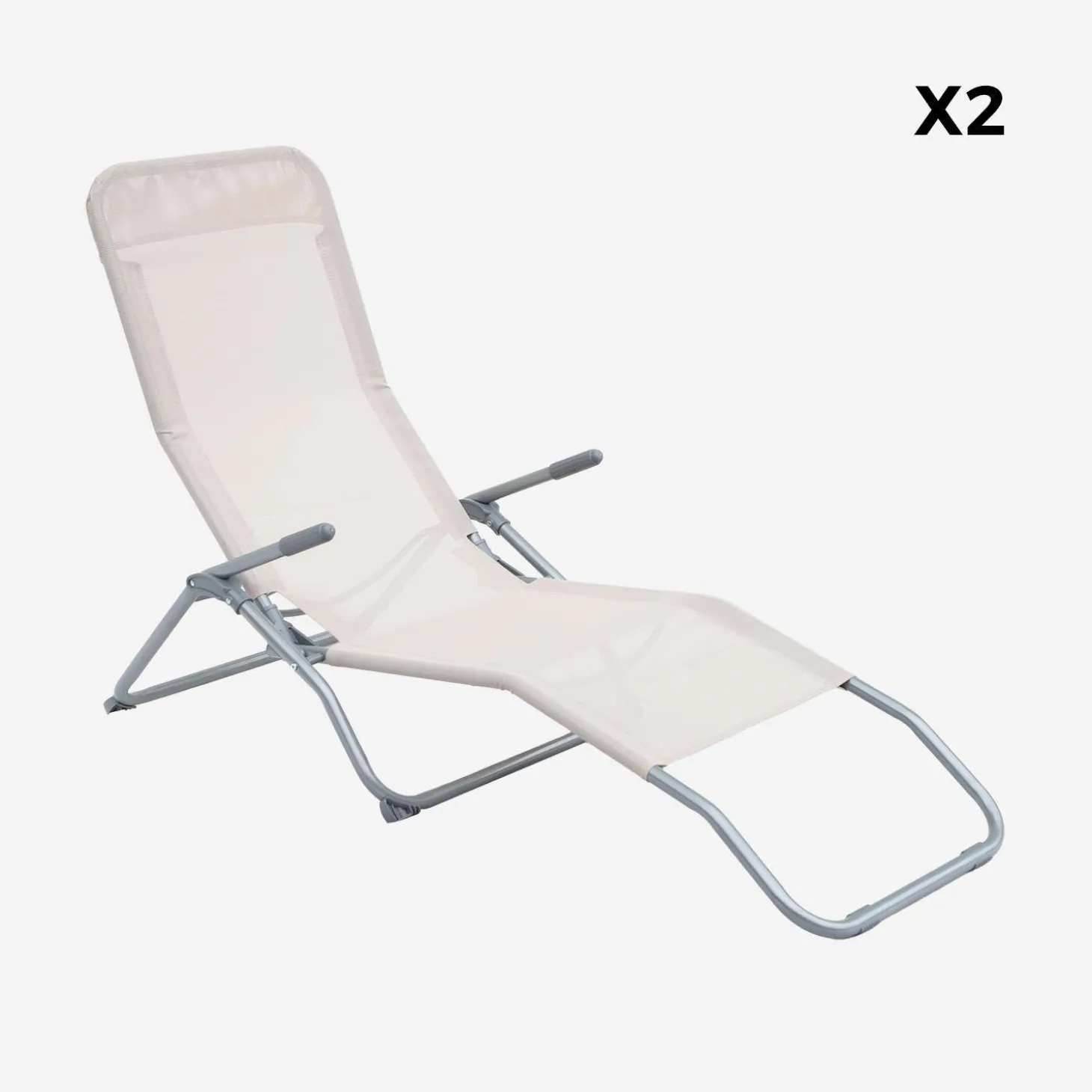 Pair of textilene sun loungers with 2 reclining positions