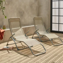 Pair of textilene sun loungers with 2 reclining positions