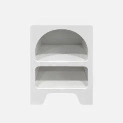 Pair of white wood-effect organic bedside tables, 2 niches