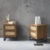 Pair of wood and cane bedside tables