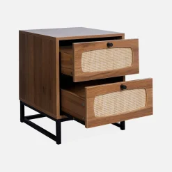Pair of wood and cane bedside tables