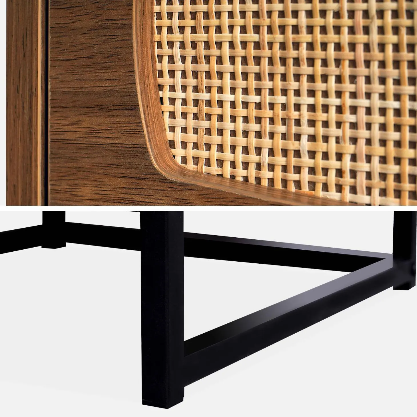Pair of wood and cane bedside tables
