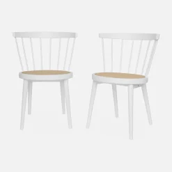 Pair of wood and cane dining chairs