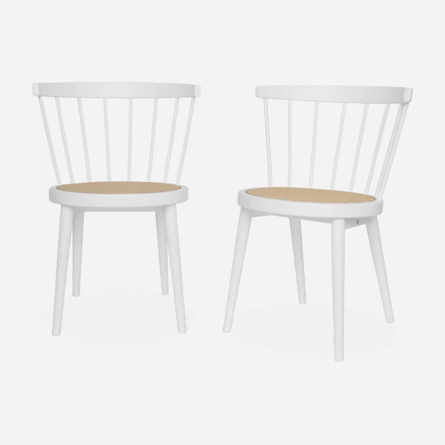 Pair of wood and cane dining chairs