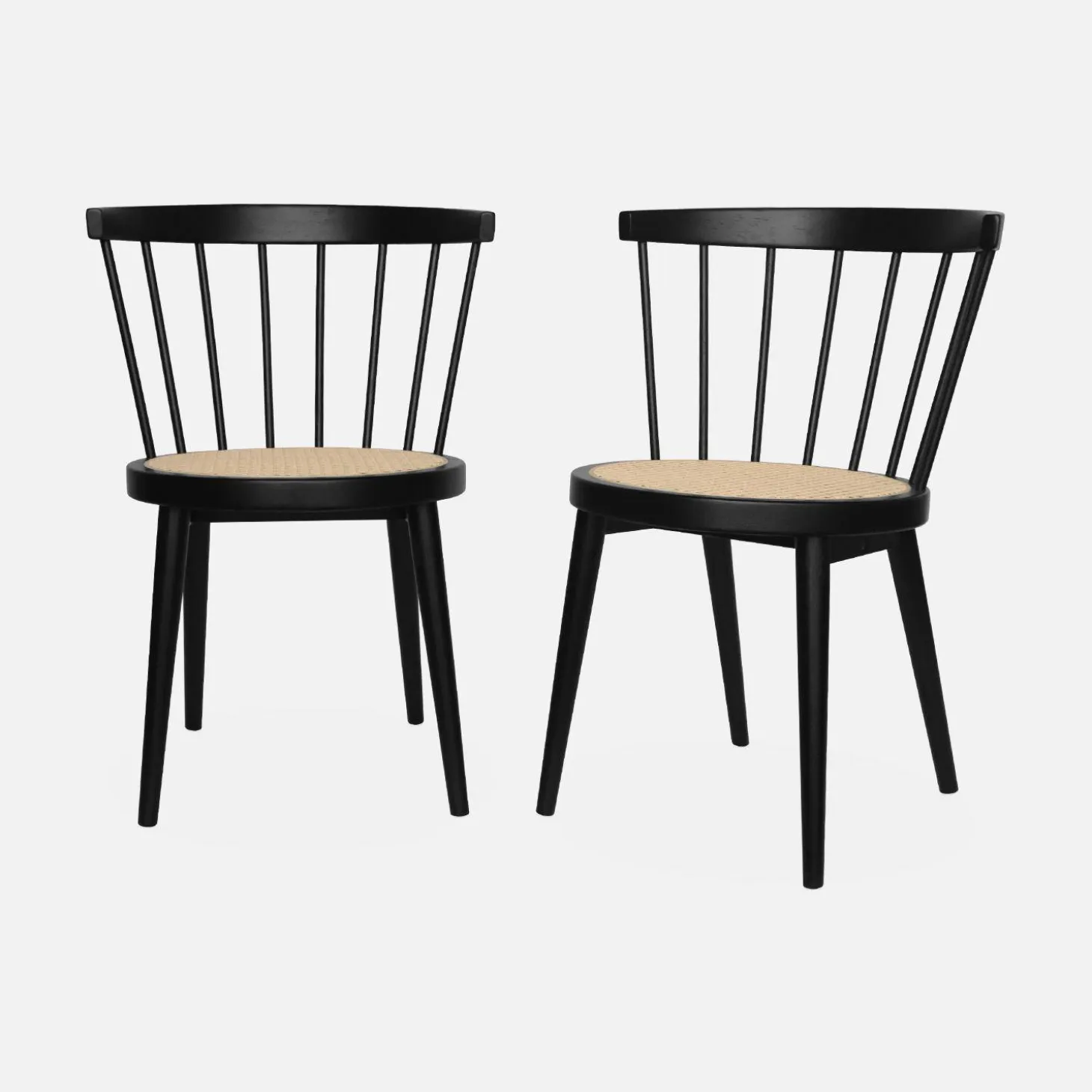 Pair of wood and cane dining chairs