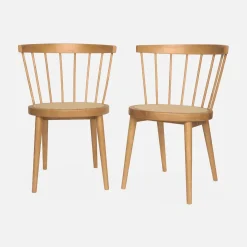 Pair of wood and cane dining chairs
