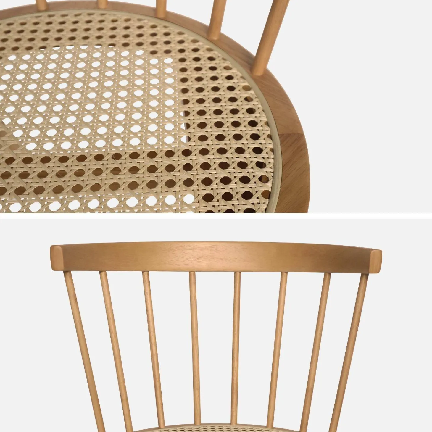 Pair of wood and cane dining chairs