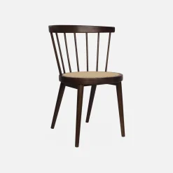 Pair of wood and cane dining chairs