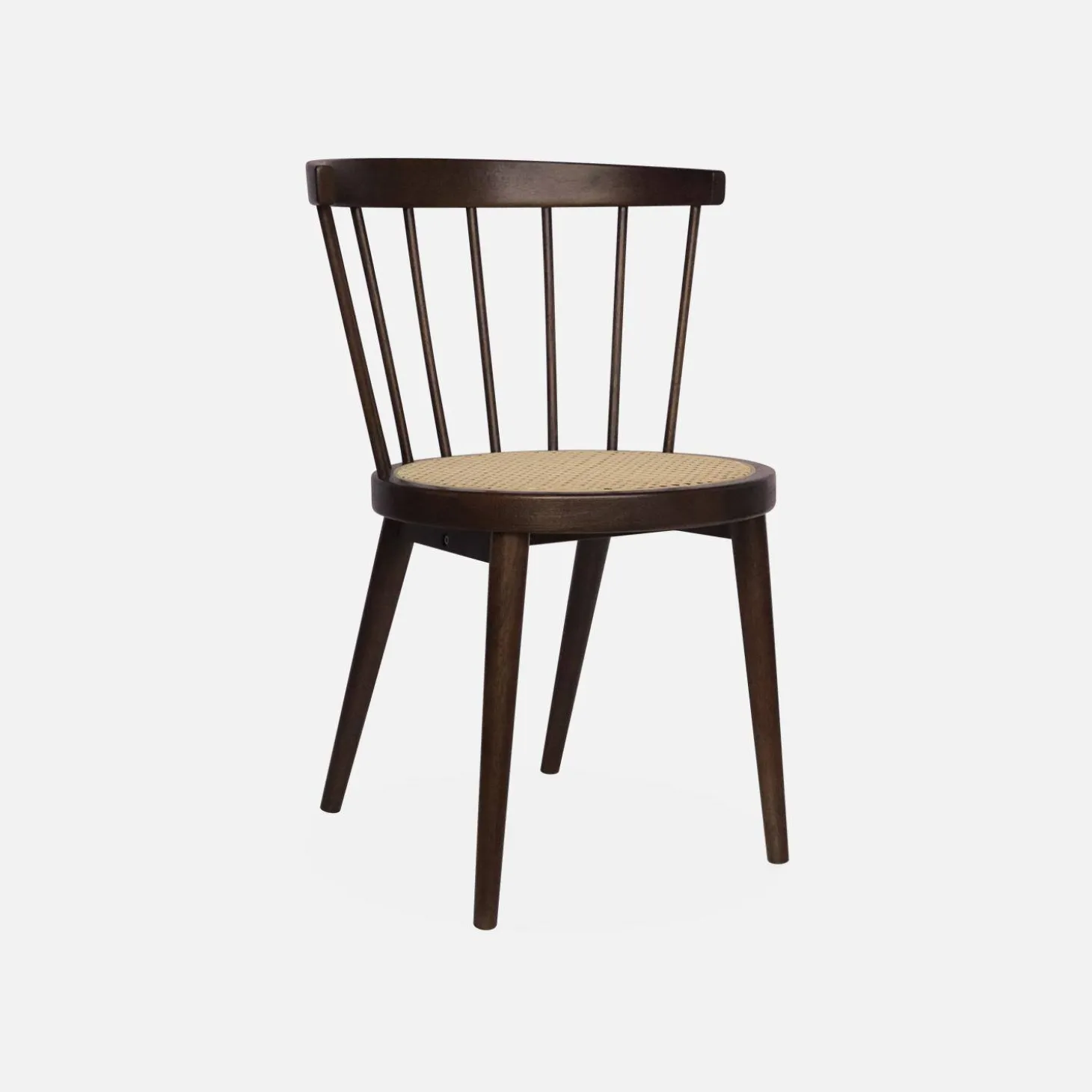 Pair of wood and cane dining chairs