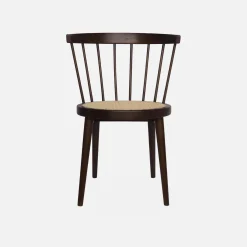 Pair of wood and cane dining chairs