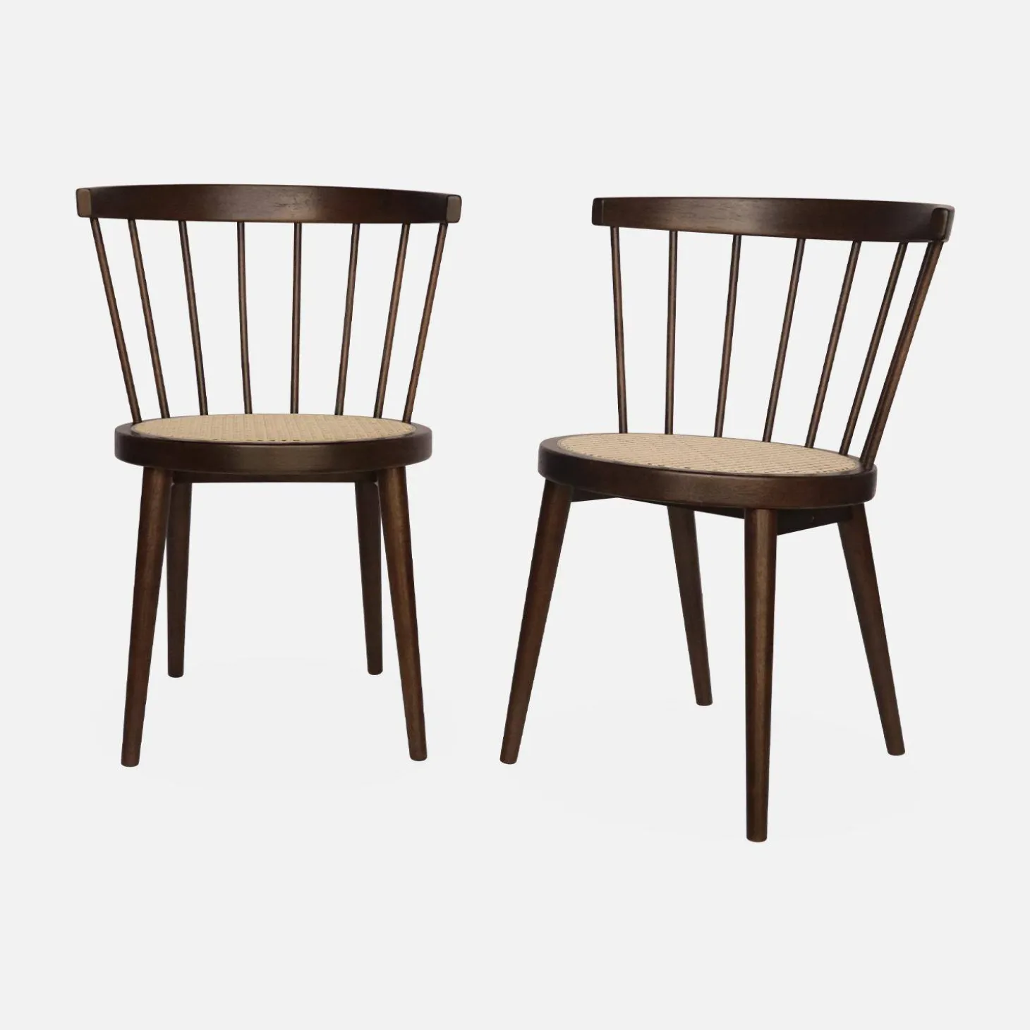 Pair of wood and cane dining chairs