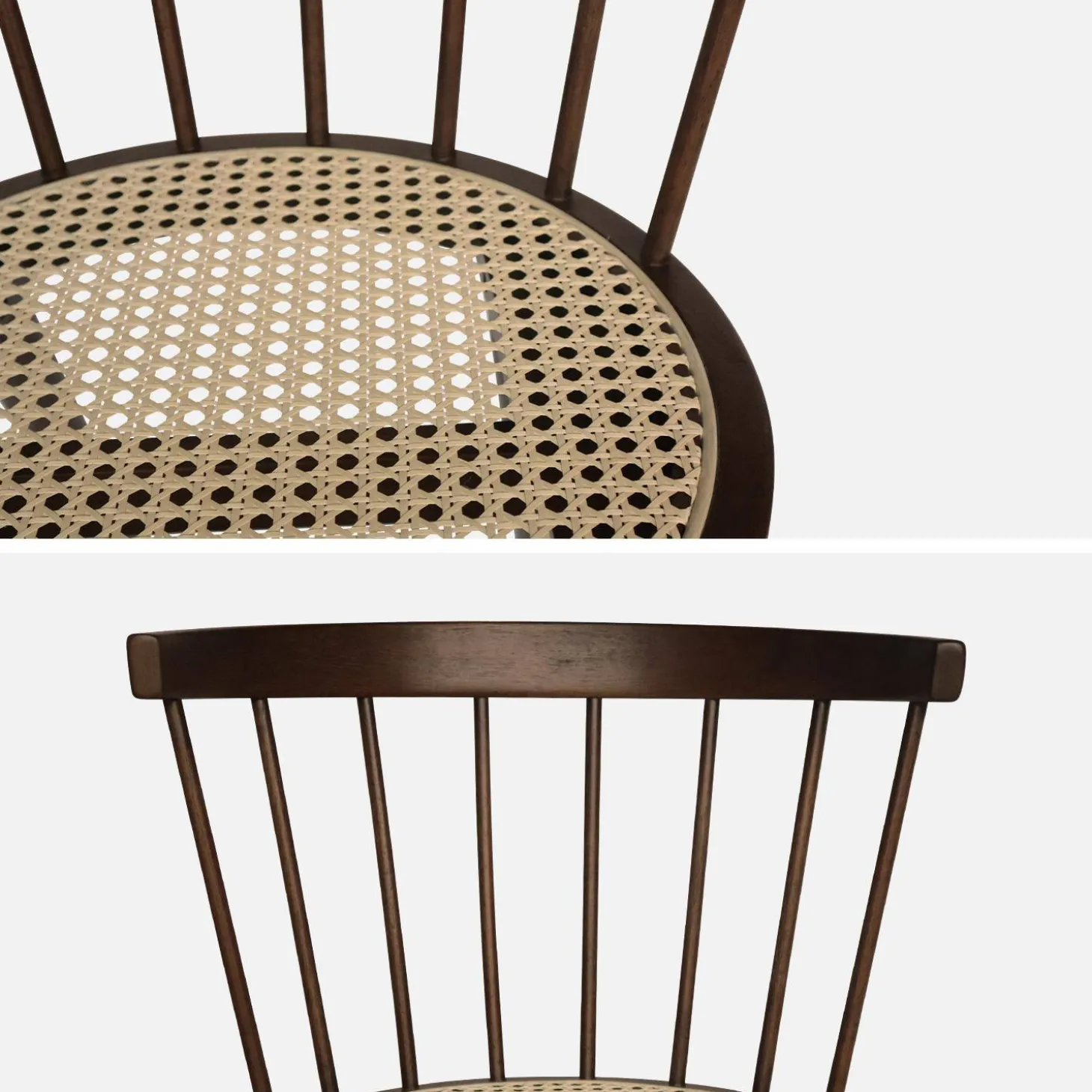 Pair of wood and cane dining chairs