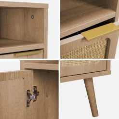 Pair of wood and rounded cane rattan bedside tables