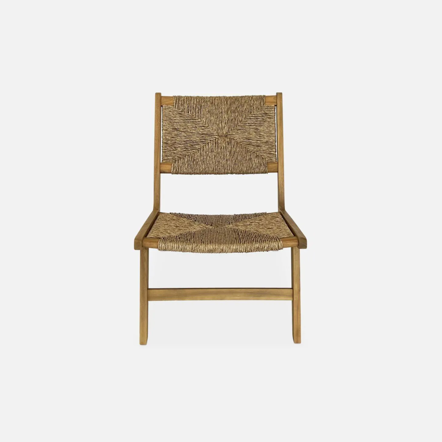 Pair of wooden chairs with straw-like resin