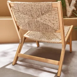 Pair of wooden chairs with straw-like resin