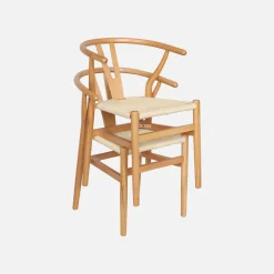 Pair of wooden chair with rope seat
