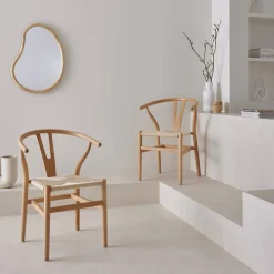 Pair of wooden chair with rope seat