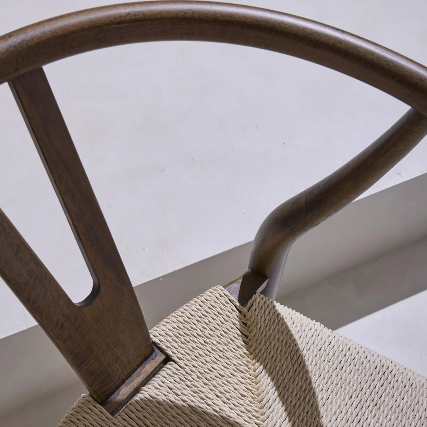 Pair of wooden chair with rope seat