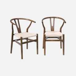 Pair of wooden chair with rope seat