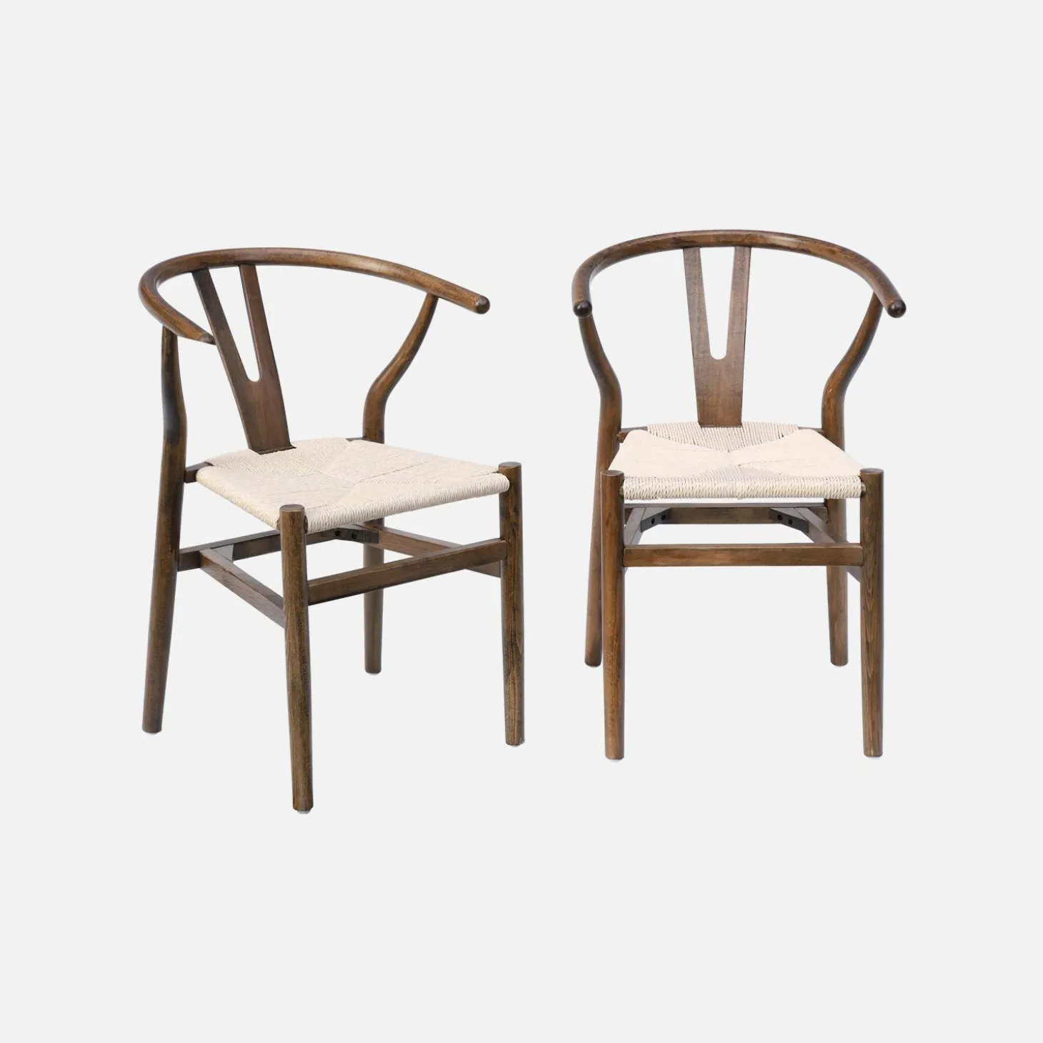 Pair of wooden chair with rope seat