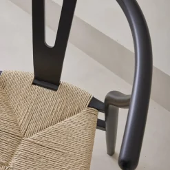 Pair of wooden chair with rope seat
