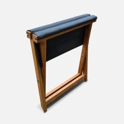 Pair of wooden deckchairs and footrests