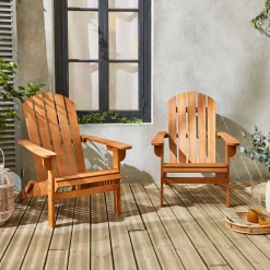 Pair of wooden garden deck chairs