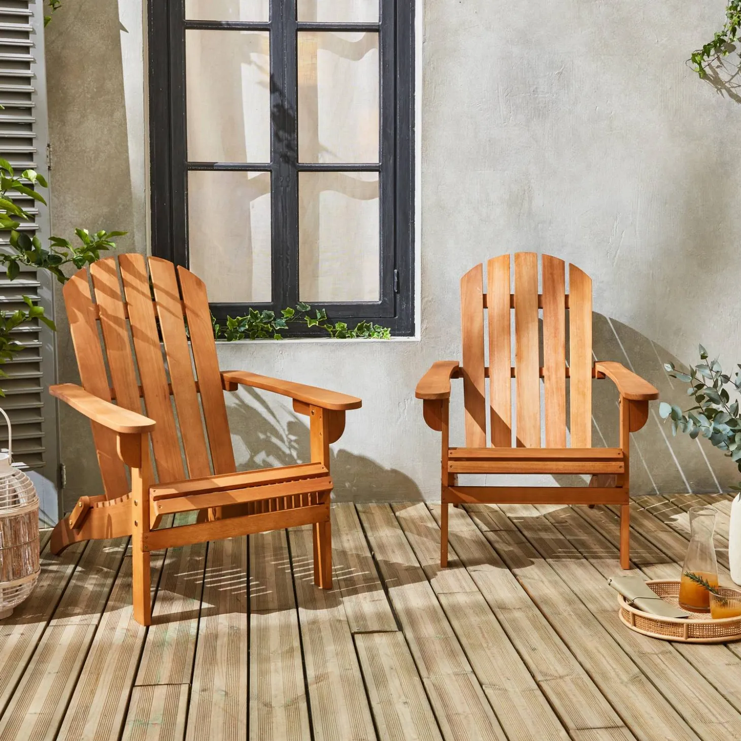 Pair of wooden garden deck chairs