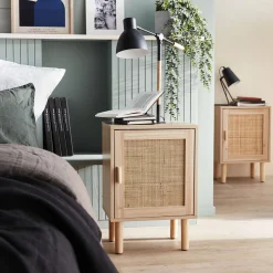 Pair of woven rattan bedside tables