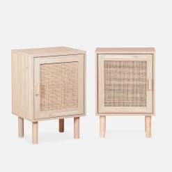 Pair of woven rattan bedside tables