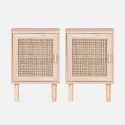 Pair of woven rattan bedside tables