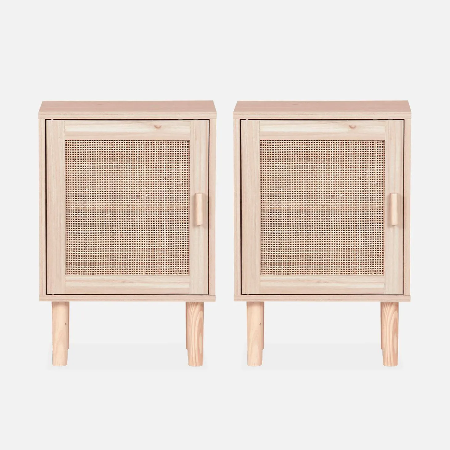 Pair of woven rattan bedside tables
