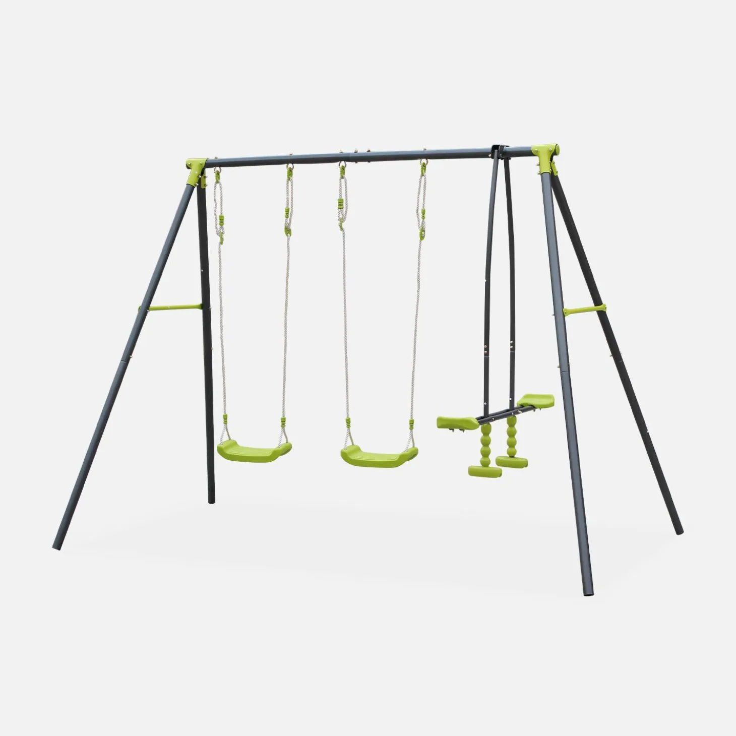 3-piece swing set with 2 swings and a tandem swing