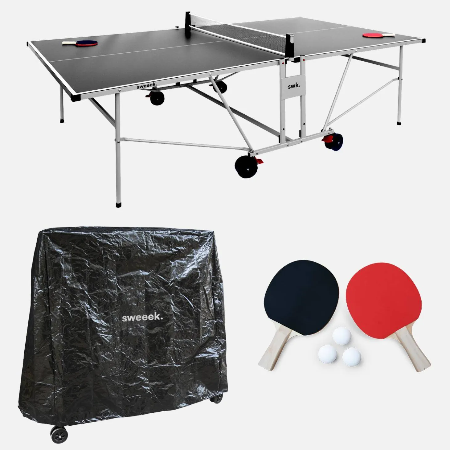 Premium outdoor table tennis table with 2 bats, 3 balls and protective cover