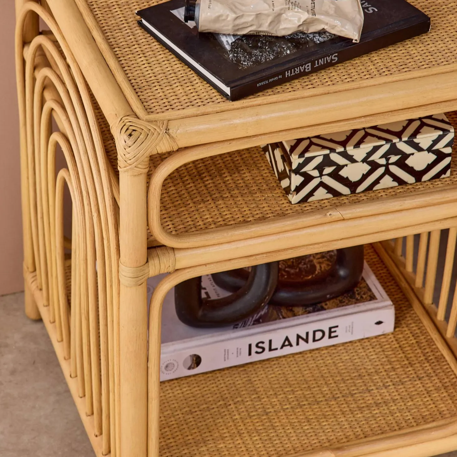 Rattan bedside table 1 shelf 1 niche