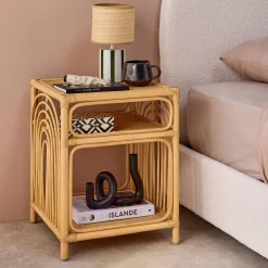 Rattan nightstand 1 shelf 1 compartment (set of 2)