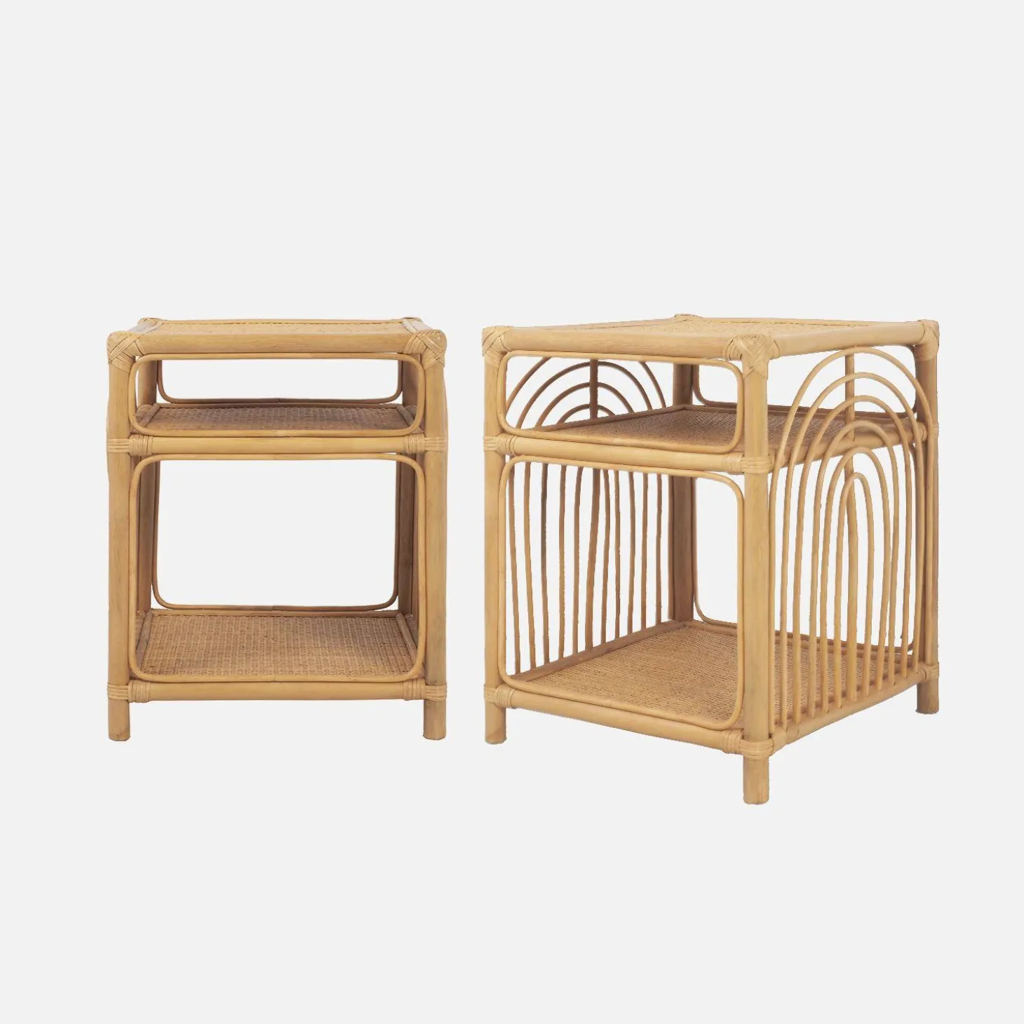 Rattan nightstand 1 shelf 1 compartment (set of 2)
