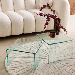 Rectangular and square nesting tables tempered glass