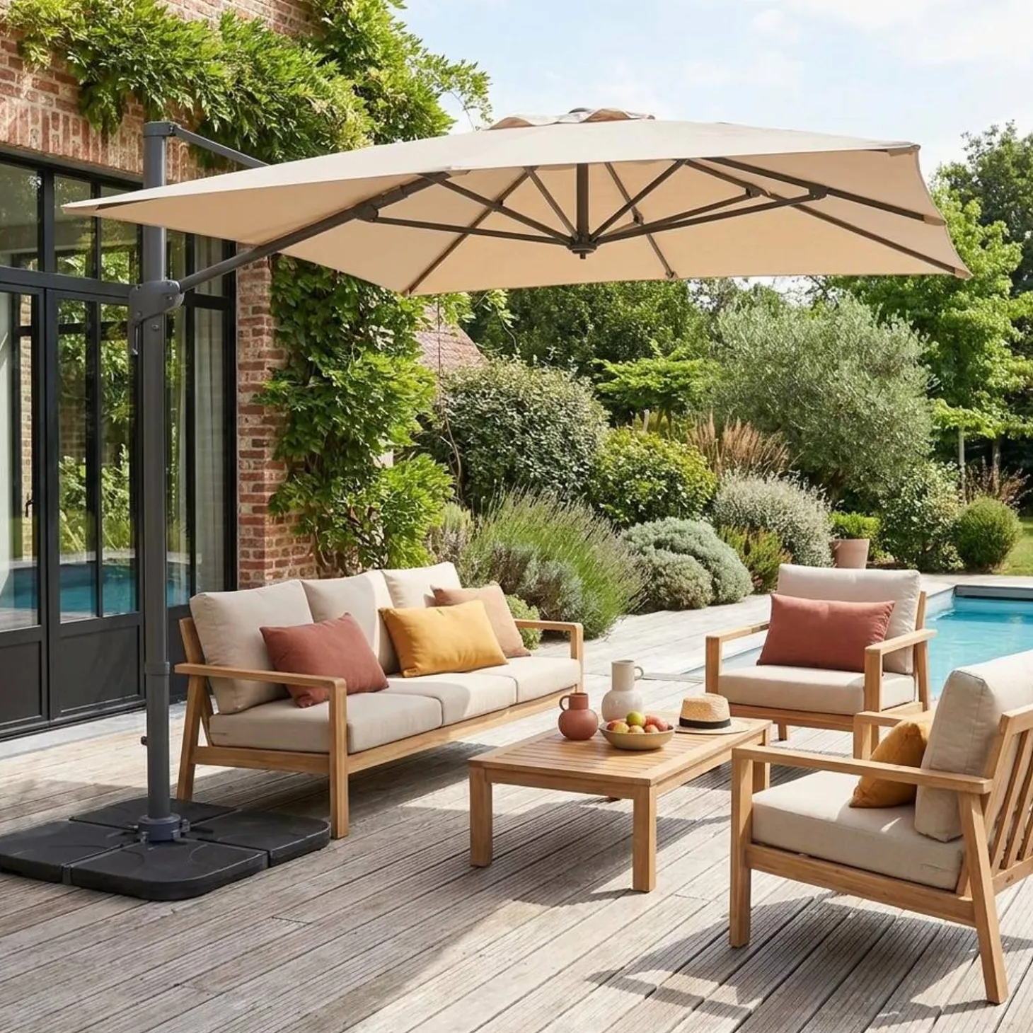 Rectangular cantilever parasol 2x3m + 4 ballast slabs 50x50cm