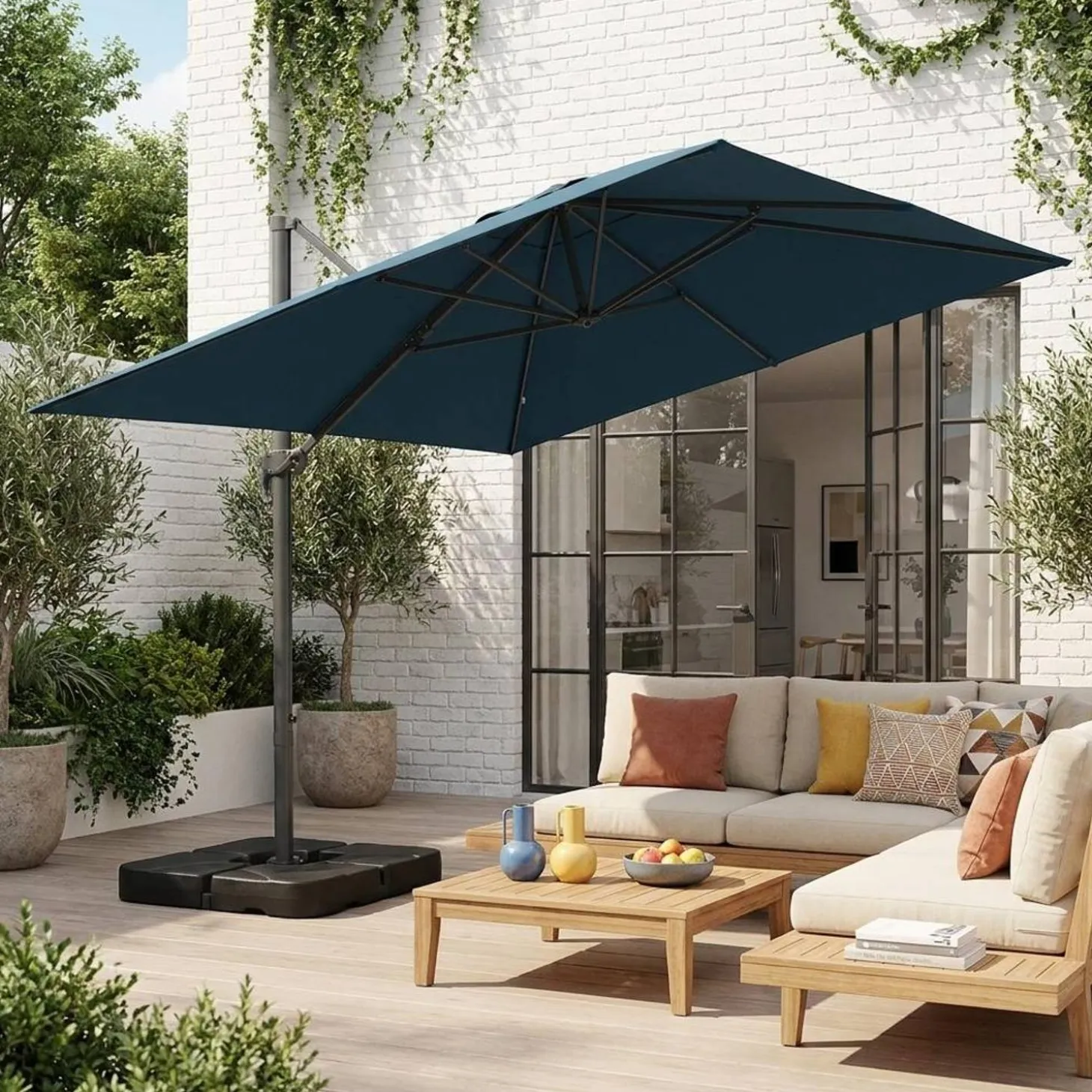 Rectangular cantilever parasol 3x4m + 50x50cm ballast slabs