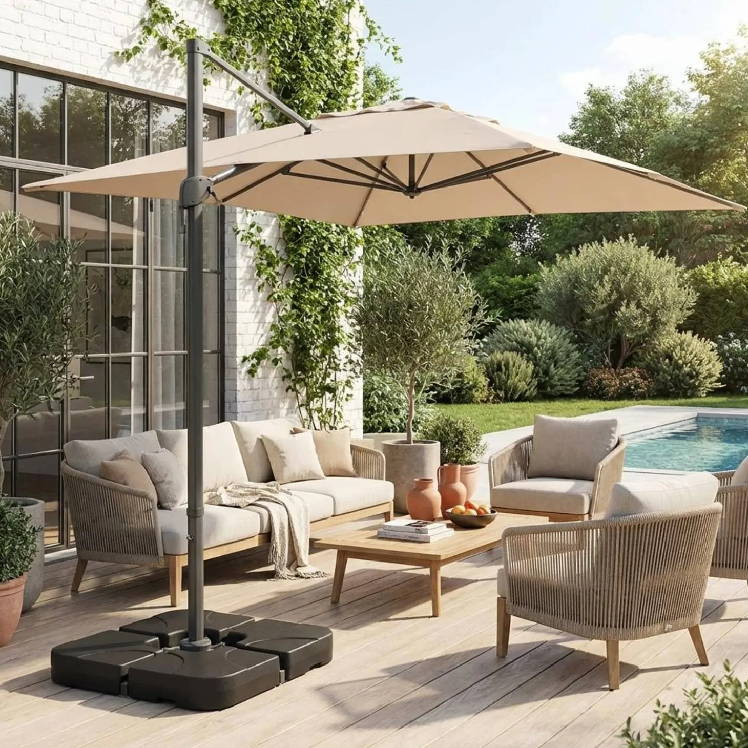 Rectangular cantilever parasol 3x4m + weight slabs 50x50cm