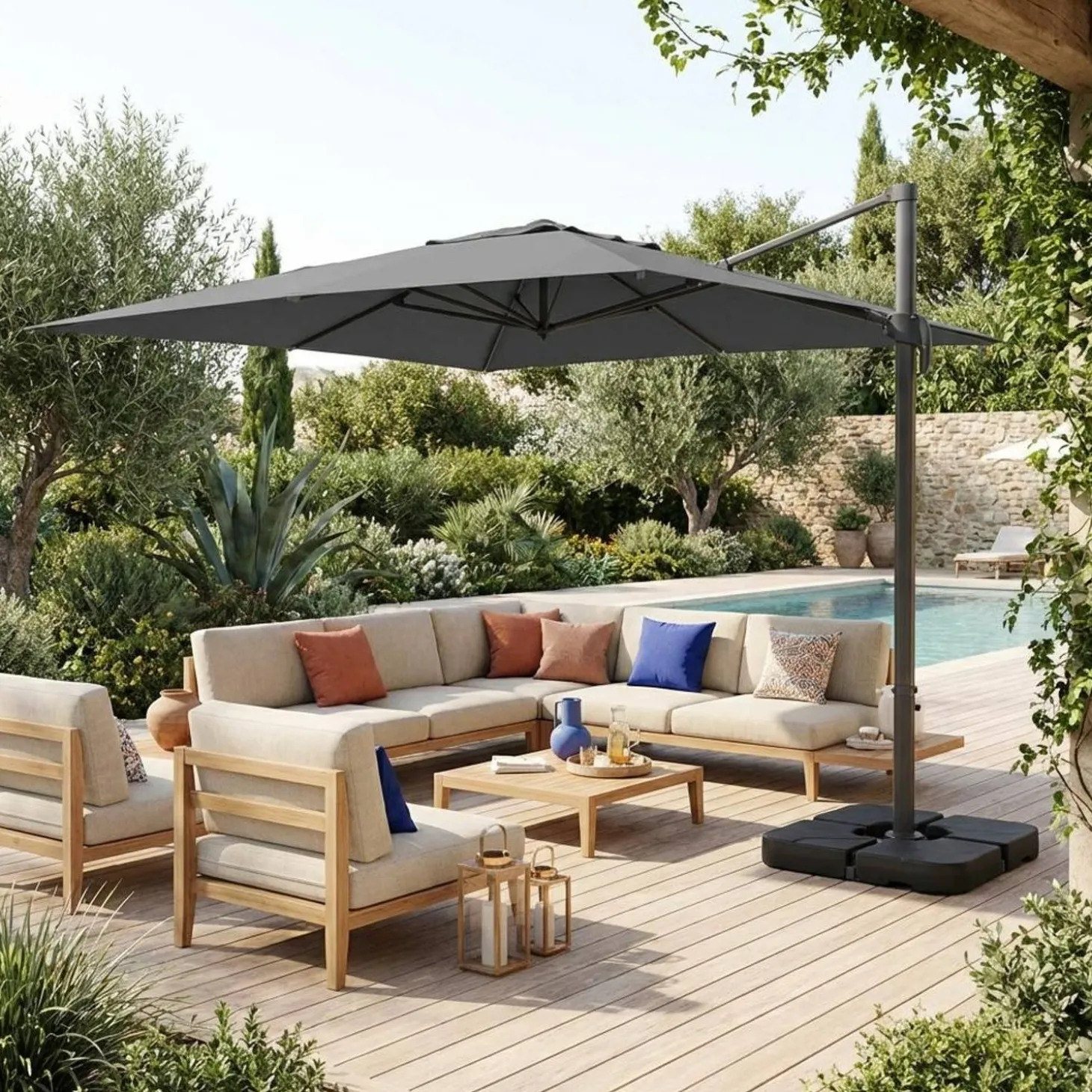 Rectangular cantilever parasol 3x4m + weight slabs 50x50cm